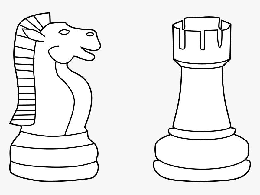 Two Chess Pieces Line Art - Chess Board Pieces Cartoon, HD Png Download