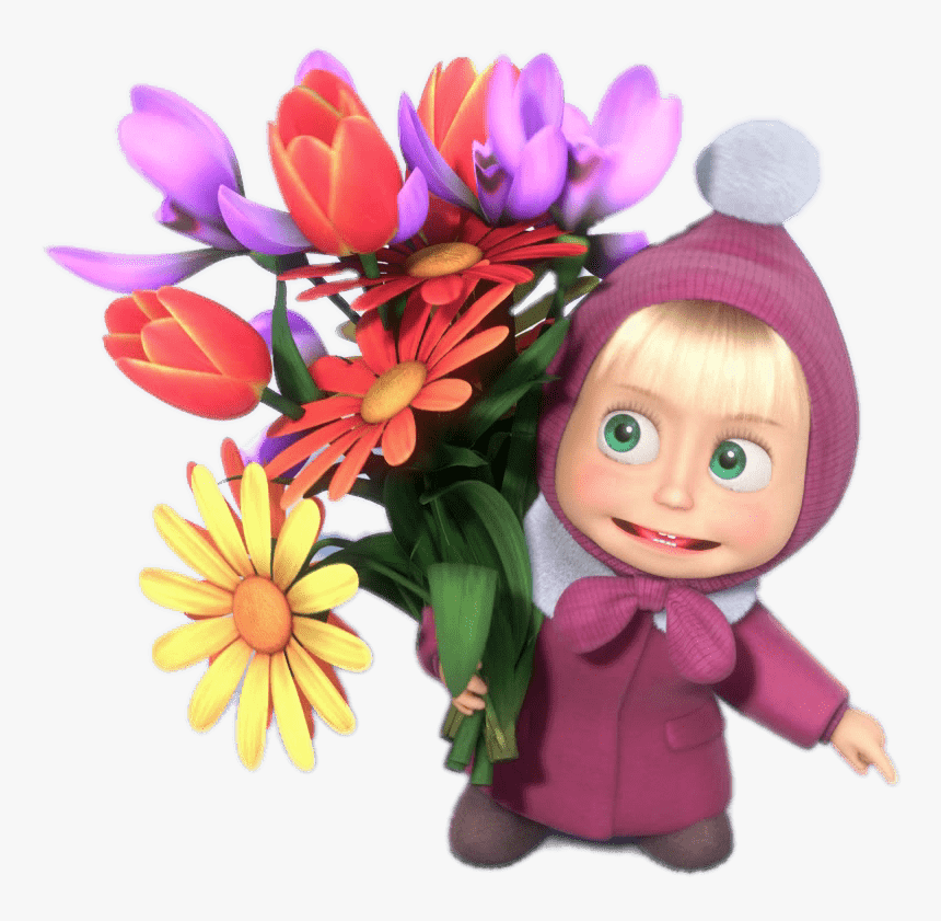 Masha Holding Bunch Of Flowers - Masha Flowers, HD Png Download