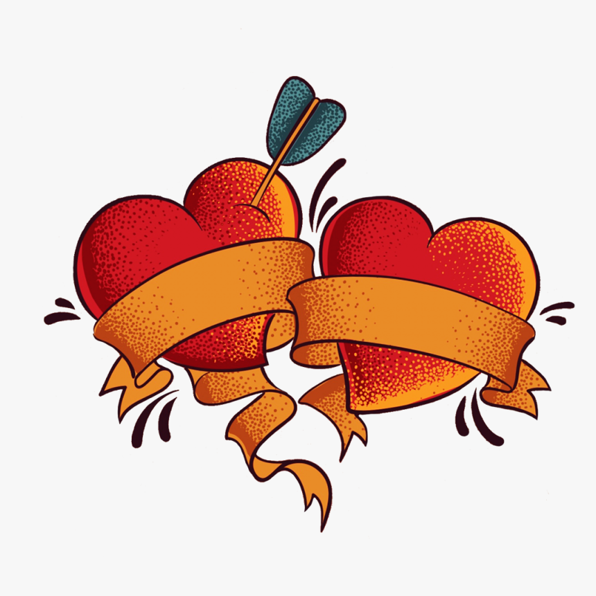 2 Hearts Arrow And Ribbons - Portable Network Graphics, HD Png Download