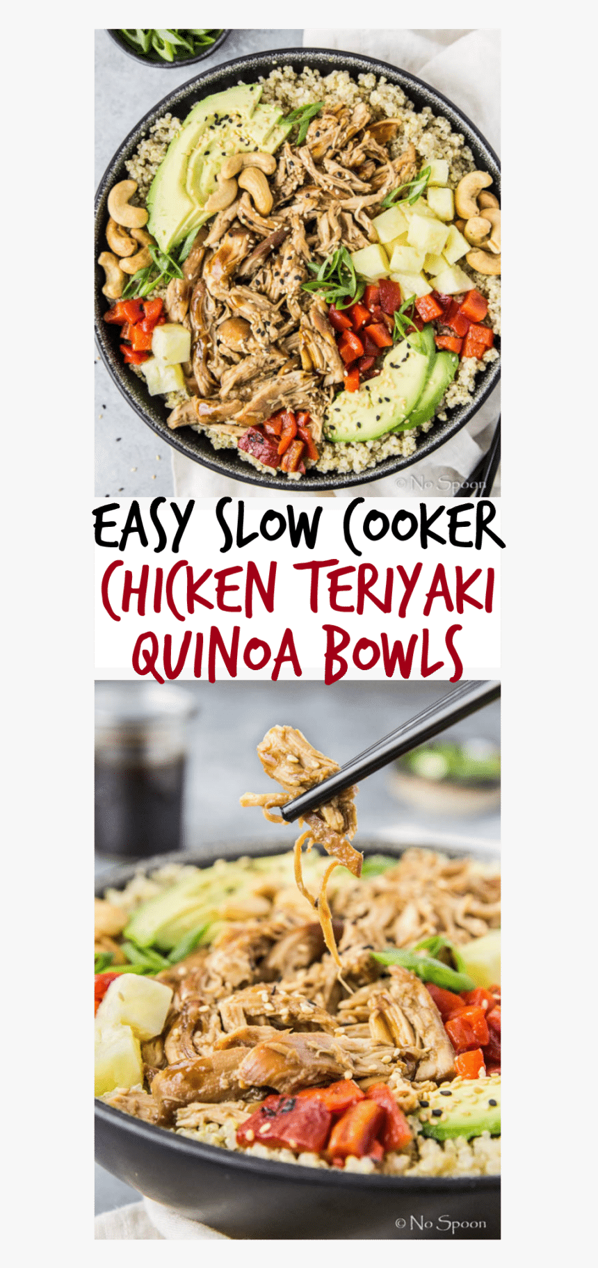 Easy Slow Cooker Chicken Teriyaki Quinoa Bowls Long - Side Dish, HD Png Download