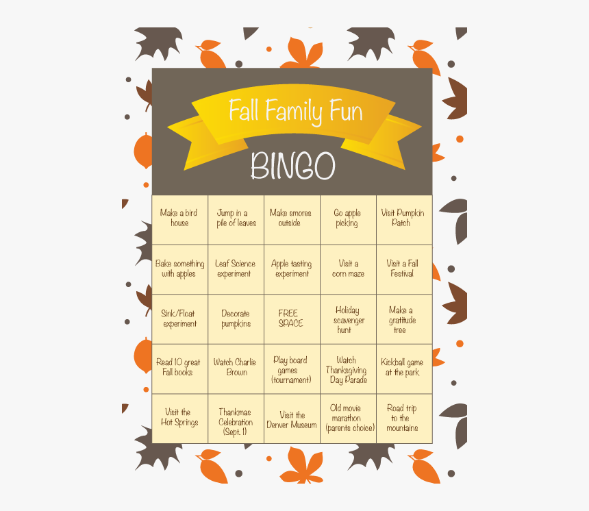Transparent Fall Family Clipart - Fall Activities Bingo, HD Png Download