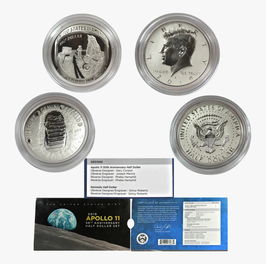 Apollo 11 50th Anniversary 2019 Proof Half Dollar Set - Apollo 11 Half Dollar Set, HD Png Download