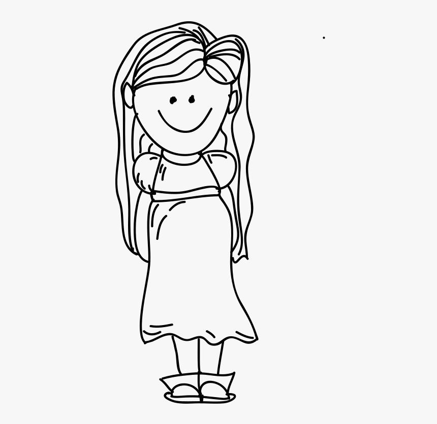 Cartoon Girl Black And White Png, Transparent Png