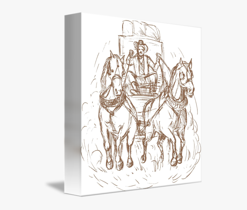 Cowboy Stagecoach Driver And Horses Front By Aloysius - Draw A Stagecoach With Horses, HD Png Download