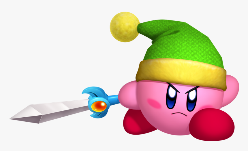 Kirby Wearing Link S Hat And Holding A Sword - Kirby Return To Dreamland Kirby, HD Png Download
