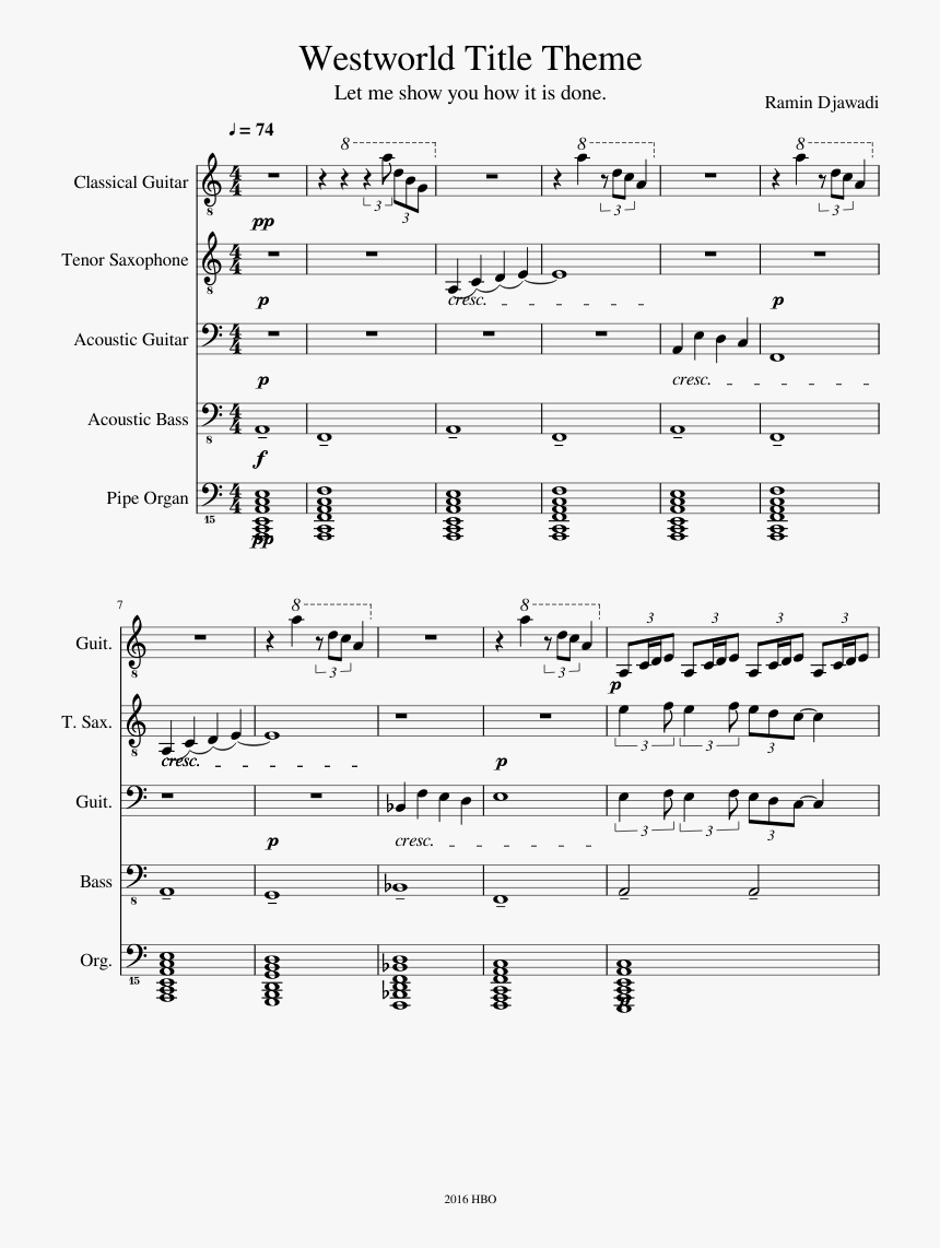 Westworld Theme Song Guitar Note , Png Download - Toxic Trombone Sheet Music, Transparent Png