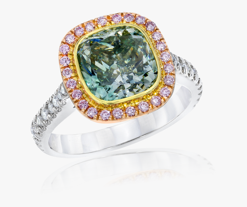 30 Cttw Bridal Ring With Natural Green Pink - Engagement Ring, HD Png Download