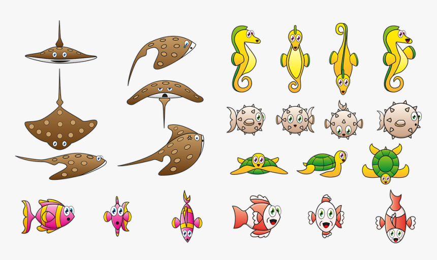 Caricature, Fish, Animal, Seahorse, Ocean, Puffer Fish, HD Png Download