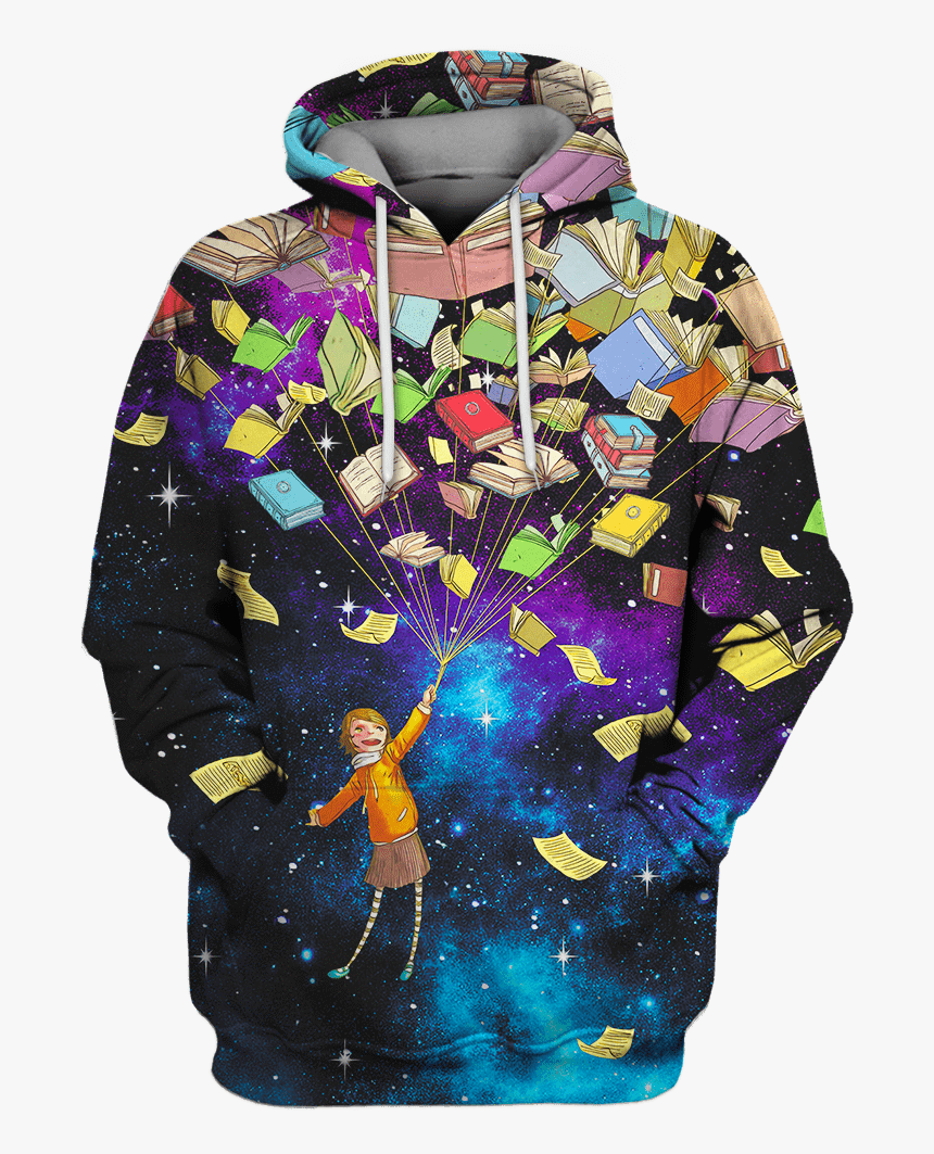 3d The Girl With Flying Books Full Print T Shirt - Hoodie, HD Png Download