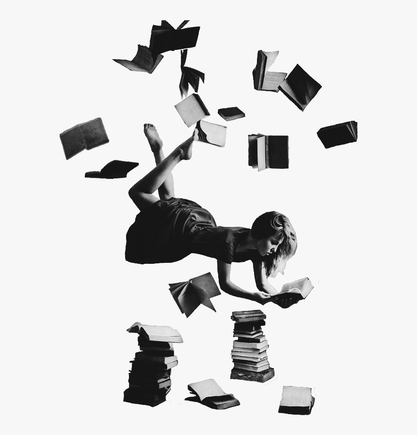 #girl #book #books #flying #falling #grey - Surreal Levitation, HD Png Download